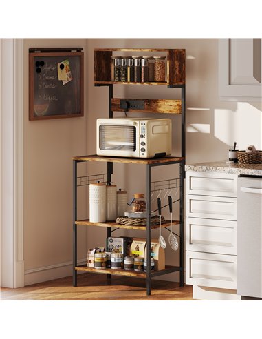 HOMCOM Bakers Rack with Power Outlet, USB Charger, Microwave Stand with Adjustable Shelves, 5 Hooks for Small Spaces, Kitchen St