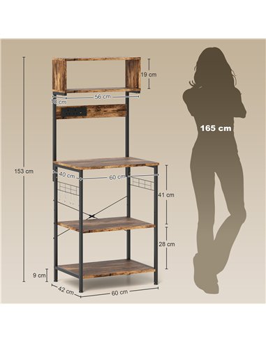 HOMCOM Bakers Rack with Power Outlet, USB Charger, Microwave Stand with Adjustable Shelves, 5 Hooks for Small Spaces, Kitchen St