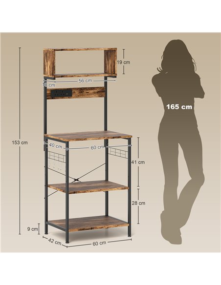 HOMCOM Bakers Rack with Power Outlet, USB Charger, Microwave Stand with Adjustable Shelves, 5 Hooks for Small Spaces, Kitchen St - pic 171062 | FastDaddyshop