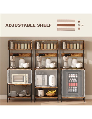 HOMCOM Bakers Rack with Power Outlet, USB Charger, Microwave Stand with Adjustable Shelves, 5 Hooks for Small Spaces, Kitchen St