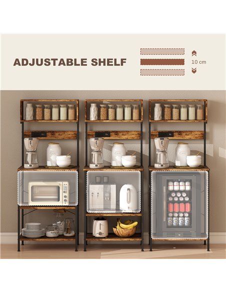 HOMCOM Bakers Rack with Power Outlet, USB Charger, Microwave Stand with Adjustable Shelves, 5 Hooks for Small Spaces, Kitchen St - pic 171064 | FastDaddyshop
