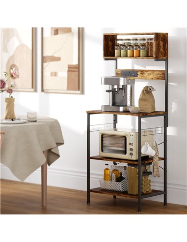 HOMCOM Bakers Rack with Power Outlet, USB Charger, Microwave Stand with Adjustable Shelves, 5 Hooks for Small Spaces, Kitchen St