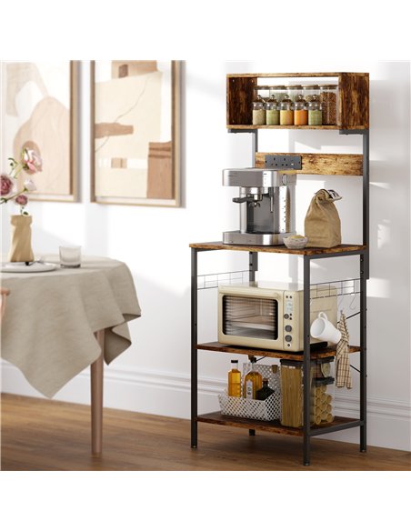 HOMCOM Bakers Rack with Power Outlet, USB Charger, Microwave Stand with Adjustable Shelves, 5 Hooks for Small Spaces, Kitchen St - pic 171067 | FastDaddyshop