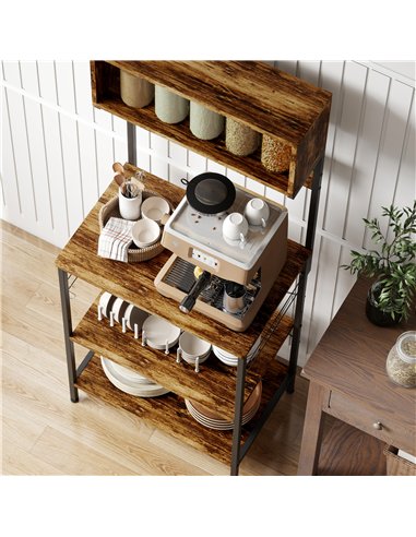 HOMCOM Bakers Rack with Power Outlet, USB Charger, Microwave Stand with Adjustable Shelves, 5 Hooks for Small Spaces, Kitchen St