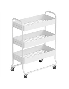HOMCOM 3-Tier Storage Trolley on Wheels, Rolling Utility Cart with Mesh Backets for Kitchen, Bathroom, Bedroom, White