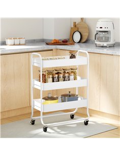 HOMCOM 3-Tier Storage Trolley on Wheels, Rolling Utility Cart with Mesh Backets for Kitchen, Bathroom, Bedroom, White 2