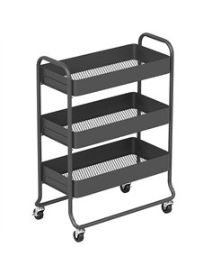 HOMCOM 3-Tier Storage Trolley on Wheels, Rolling Utility Cart with Mesh Backets for Kitchen, Bathroom, Bedroom, Black