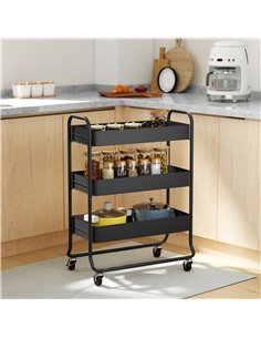 HOMCOM 3-Tier Storage Trolley on Wheels, Rolling Utility Cart with Mesh Backets for Kitchen, Bathroom, Bedroom, Black 2