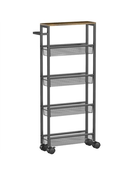 HOMCOM Slim Storage Trolley, 5-Tier Kitchen Cart on Wheels with Wood-effect Top, Handle for Living Room, Bathroom, Black - pic 171096 | FastDaddyshop