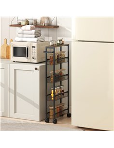 HOMCOM Slim Storage Trolley, 5-Tier Kitchen Cart on Wheels with Wood-effect Top, Handle for Living Room, Bathroom, Black 2