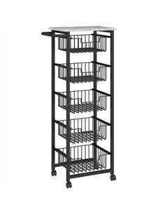 HOMCOM Five Basket Mobile Kitchen Island, with Brakes - Grey/Black
