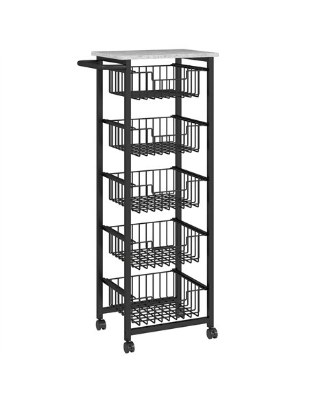 HOMCOM Five Basket Mobile Kitchen Island, with Brakes - Grey/Black - pic 171105 | FastDaddyshop