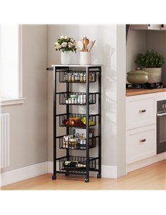 HOMCOM Five Basket Mobile Kitchen Island, with Brakes - Grey/Black 2
