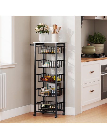HOMCOM Five Basket Mobile Kitchen Island, with Brakes - Grey/Black - pic 171106 | FastDaddyshop