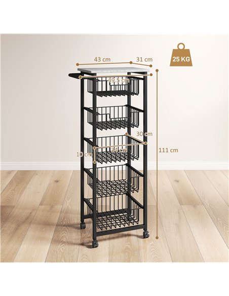 HOMCOM Five Basket Mobile Kitchen Island, with Brakes - Grey/Black - pic 171107 | FastDaddyshop