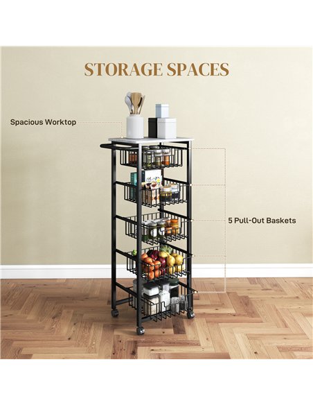 HOMCOM Five Basket Mobile Kitchen Island, with Brakes - Grey/Black - pic 171108 | FastDaddyshop