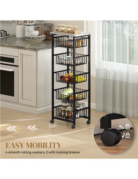 HOMCOM Five Basket Mobile Kitchen Island, with Brakes - Grey/Black - pic 171109 | FastDaddyshop