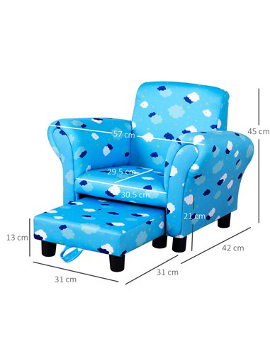Homcom Kids Cloud-Design Chair with Footrest, Blue