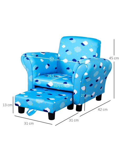 Homcom Kids Cloud-Design Chair with Footrest, Blue - pic 17111 | FastDaddyshop