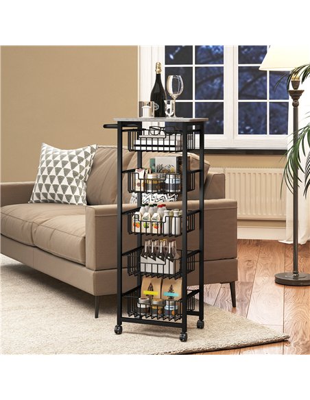 HOMCOM Five Basket Mobile Kitchen Island, with Brakes - Grey/Black - pic 171110 | FastDaddyshop