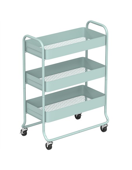 HOMCOM 3-Tier Storage Trolley on Wheels, Rolling Utility Cart with Mesh Backets for Kitchen, Bathroom, Bedroom, Light Green - pic 171114 | FastDaddyshop