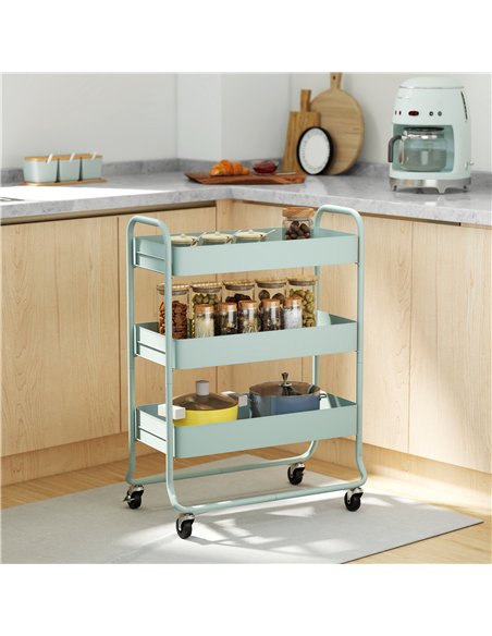 HOMCOM 3-Tier Storage Trolley on Wheels, Rolling Utility Cart with Mesh Backets for Kitchen, Bathroom, Bedroom, Light Green - pic 171115 | FastDaddyshop