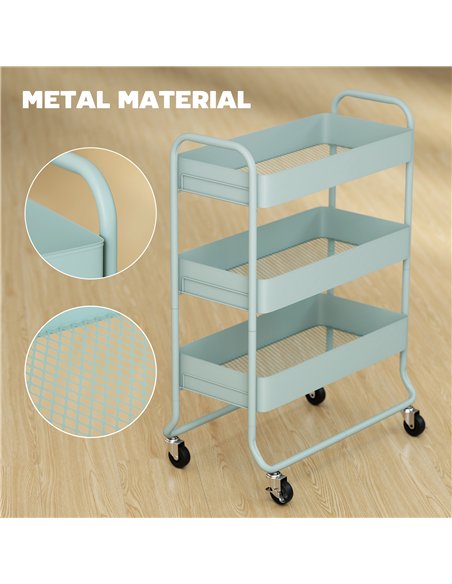 HOMCOM 3-Tier Storage Trolley on Wheels, Rolling Utility Cart with Mesh Backets for Kitchen, Bathroom, Bedroom, Light Green - pic 171119 | FastDaddyshop