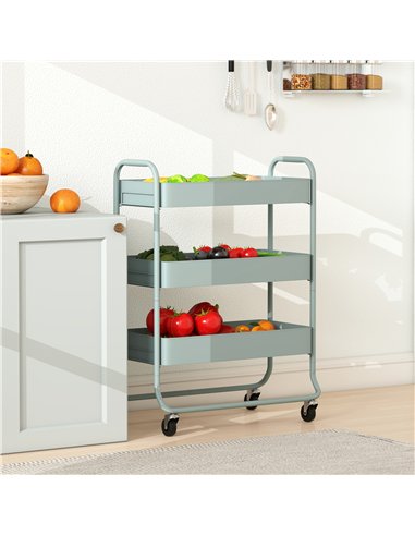 HOMCOM 3-Tier Storage Trolley on Wheels, Rolling Utility Cart with Mesh Backets for Kitchen, Bathroom, Bedroom, Light Green