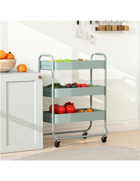 HOMCOM 3-Tier Storage Trolley on Wheels, Rolling Utility Cart with Mesh Backets for Kitchen, Bathroom, Bedroom, Light Green - pic 171120 | FastDaddyshop