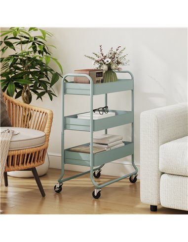 HOMCOM 3-Tier Storage Trolley on Wheels, Rolling Utility Cart with Mesh Backets for Kitchen, Bathroom, Bedroom, Light Green