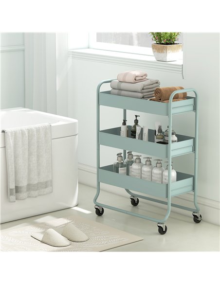 HOMCOM 3-Tier Storage Trolley on Wheels, Rolling Utility Cart with Mesh Backets for Kitchen, Bathroom, Bedroom, Light Green - pic 171122 | FastDaddyshop