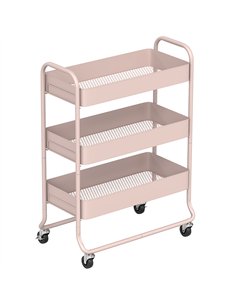 HOMCOM 3-Tier Storage Trolley on Wheels, Rolling Utility Cart with Mesh Backets for Kitchen, Bathroom, Bedroom, Light Pink
