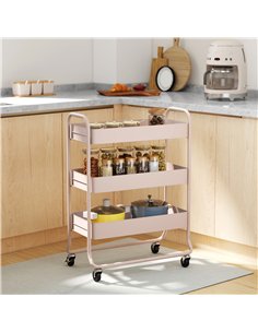HOMCOM 3-Tier Storage Trolley on Wheels, Rolling Utility Cart with Mesh Backets for Kitchen, Bathroom, Bedroom, Light Pink 2