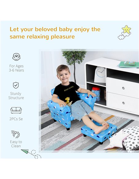 Homcom Kids Cloud-Design Chair with Footrest, Blue - pic 17113 | FastDaddyshop