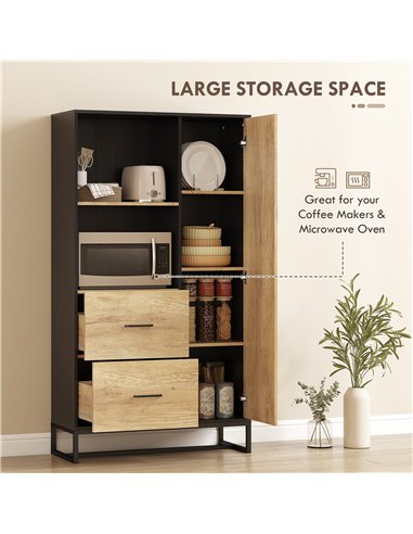 HOMCOM Tall Kitchen Cupboard, Freestanding Kitchen Pantry Cabinet with Adjustable Shelves, Drawers and Soft Close Door, 160cm
