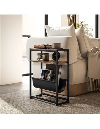 HOMCOM Narrow Side Table, End Table with 3-Tier Storage, V-Shaped Magazine Holder for Living Room, Bedroom, 43 x 18 x 56 cm, Ru