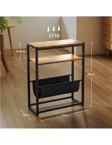 HOMCOM Narrow Side Table, End Table with 3-Tier Storage, V-Shaped Magazine Holder for Living Room, Bedroom, 43 x 18 x 56 cm, Ru