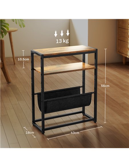 HOMCOM Narrow Side Table, End Table with 3-Tier Storage, V-Shaped Magazine Holder for Living Room, Bedroom, 43 x 18 x 56 cm, Ru - pic 171143 | FastDaddyshop