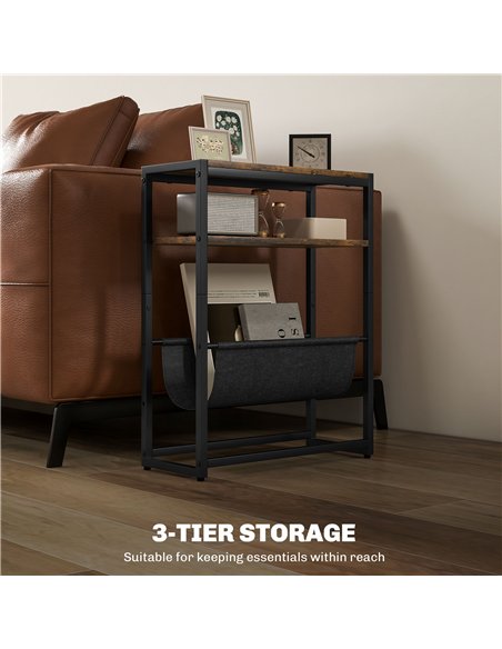 HOMCOM Narrow Side Table, End Table with 3-Tier Storage, V-Shaped Magazine Holder for Living Room, Bedroom, 43 x 18 x 56 cm, Ru - pic 171144 | FastDaddyshop