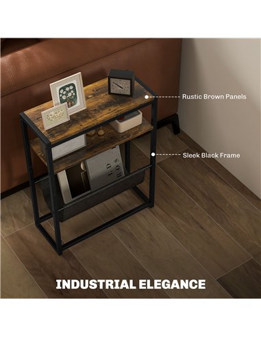 HOMCOM Narrow Side Table, End Table with 3-Tier Storage, V-Shaped Magazine Holder for Living Room, Bedroom, 43 x 18 x 56 cm, Ru