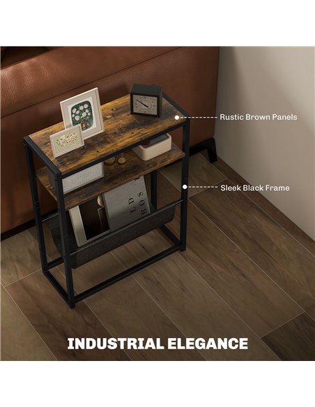 HOMCOM Narrow Side Table, End Table with 3-Tier Storage, V-Shaped Magazine Holder for Living Room, Bedroom, 43 x 18 x 56 cm, Ru - pic 171145 | FastDaddyshop