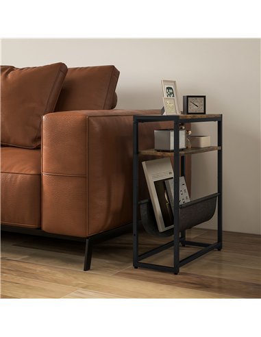 HOMCOM Narrow Side Table, End Table with 3-Tier Storage, V-Shaped Magazine Holder for Living Room, Bedroom, 43 x 18 x 56 cm, Ru