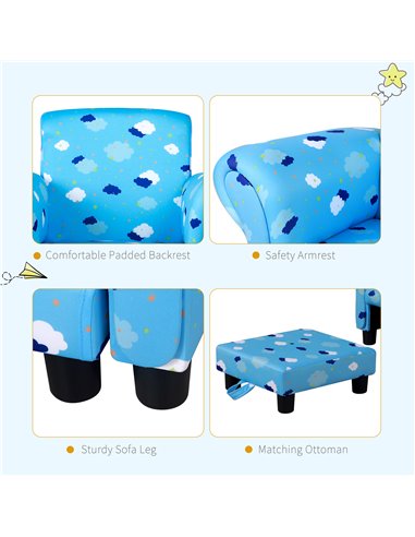 Homcom Kids Cloud-Design Chair with Footrest, Blue