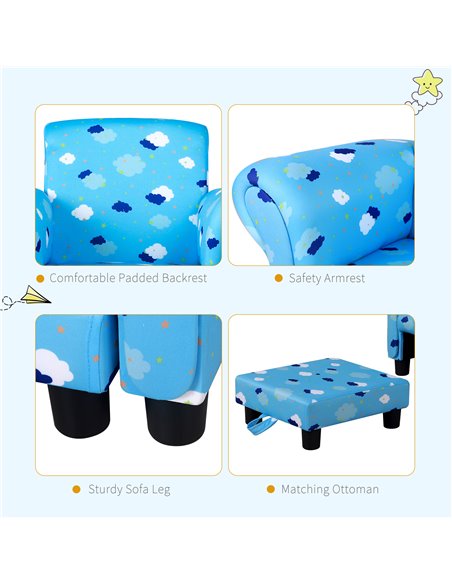 Homcom Kids Cloud-Design Chair with Footrest, Blue - pic 17115 | FastDaddyshop