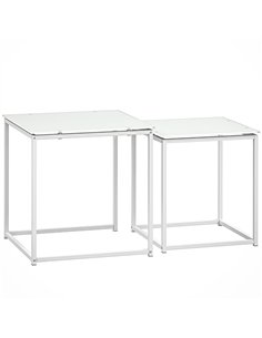 HOMCOM Nest of Tables, Set of 2 Coffee Table, Side Tables with Tempered Glass Desktop and Metal Frame for Living Room, Bedroom, 