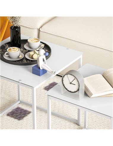 HOMCOM Nest of Tables, Set of 2 Coffee Table, Side Tables with Tempered Glass Desktop and Metal Frame for Living Room, Bedroom, 