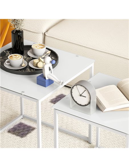 HOMCOM Nest of Tables, Set of 2 Coffee Table, Side Tables with Tempered Glass Desktop and Metal Frame for Living Room, Bedroom,  - pic 171158 | FastDaddyshop