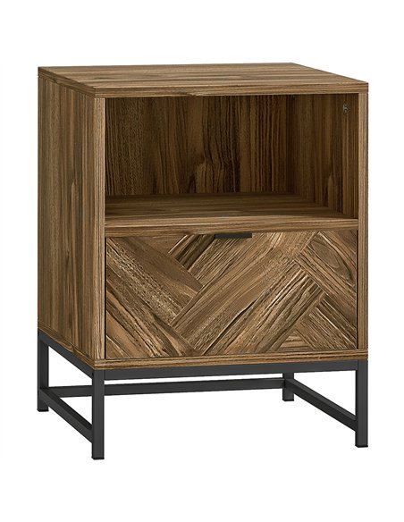 HOMCOM Bedside Table with Drawer and Shelf, Side End Table with Steel Legs for Living Room, Bedroom, Brown Wood Effect - pic 171159 | FastDaddyshop