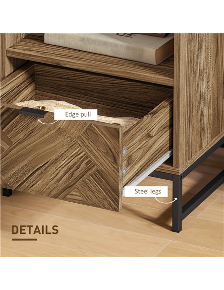 HOMCOM Bedside Table with Drawer and Shelf, Side End Table with Steel Legs for Living Room, Bedroom, Brown Wood Effect - pic 171164 | FastDaddyshop