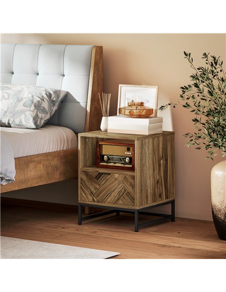 HOMCOM Bedside Table with Drawer and Shelf, Side End Table with Steel Legs for Living Room, Bedroom, Brown Wood Effect - pic 171165 | FastDaddyshop